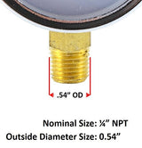 Gauge 1/4 NPT male connection diagram with 0.54-inch outside diameter