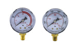 Propane high- and low-pressure gauge faces with brass inlets