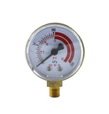 Propane low-pressure regulator gauge with red scale zone