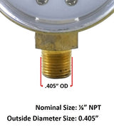 Gauge 1/8 NPT male connection diagram with 0.405-inch outside diameter