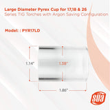 PYR17LD large-diameter quartz cup for 17, 18 and 26 TIG torches