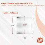 PYR20LD large-diameter quartz cup for 9 and 20 TIG torches, dimension drawing
