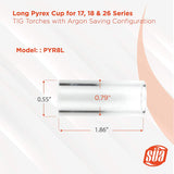 PYR8L long quartz TIG cup dimension drawing