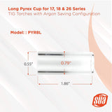 PYR8L long quartz TIG cup dimensions
