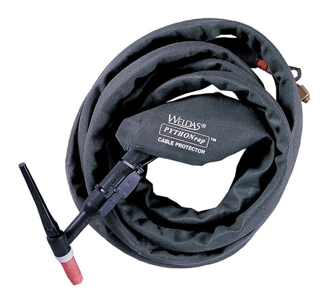Weldas PYTHONrap cover fitted around a coiled TIG torch cable