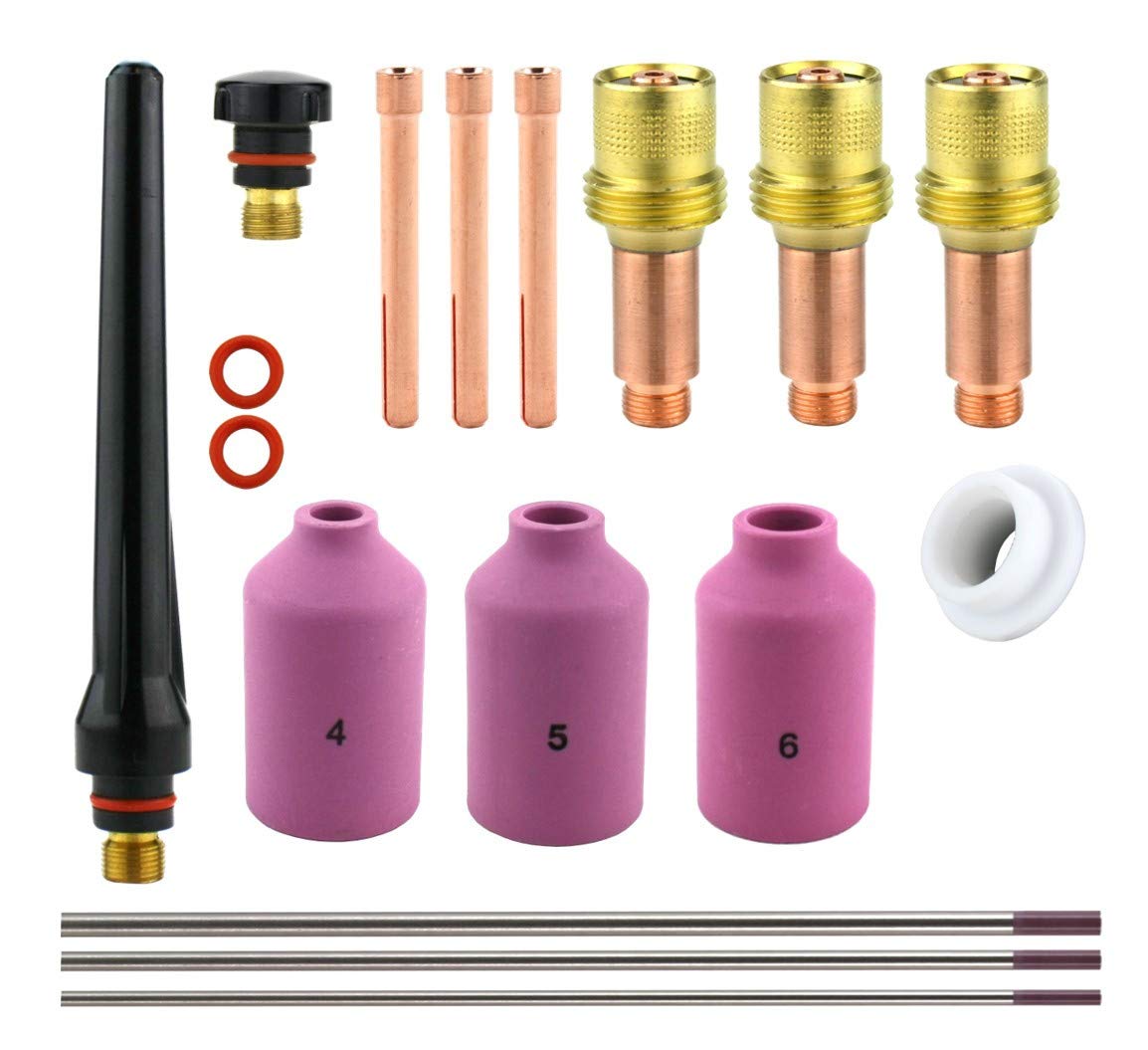 Regular gas-lens TIG kit with cups 4, 5 and 6 and purple-tip tungsten