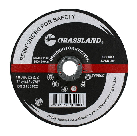Seven-inch grinding wheel with stainless-steel label