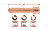 Short TIG collet dimensions for three electrode diameters