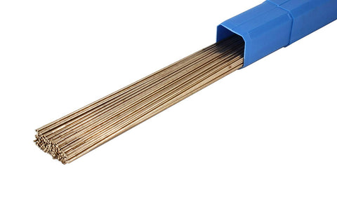 Silicon-bronze TIG rods extending from blue tube