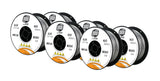 Six labeled 2 lb flux-cored welding wire spools
