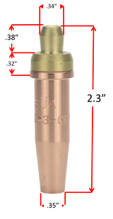 Small propane cutting-tip dimension drawing