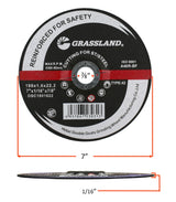 Stainless-steel cut-off wheel dimensions: 7 x 1/16 x 7/8 inches