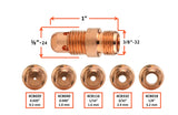 Stubby 4CB collet-body dimensions, threads and tungsten sizes