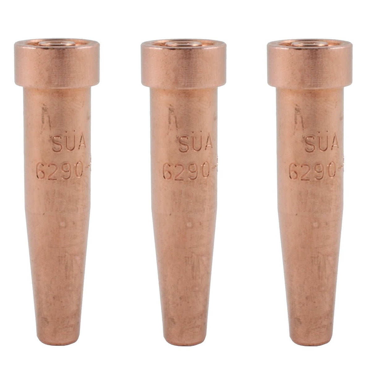 Three copper 6290 cutting tips