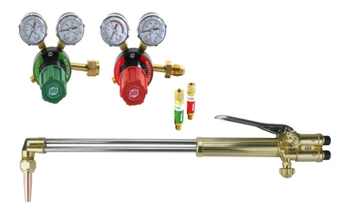 Straight cutting torch with oxygen and acetylene regulators and arrestors