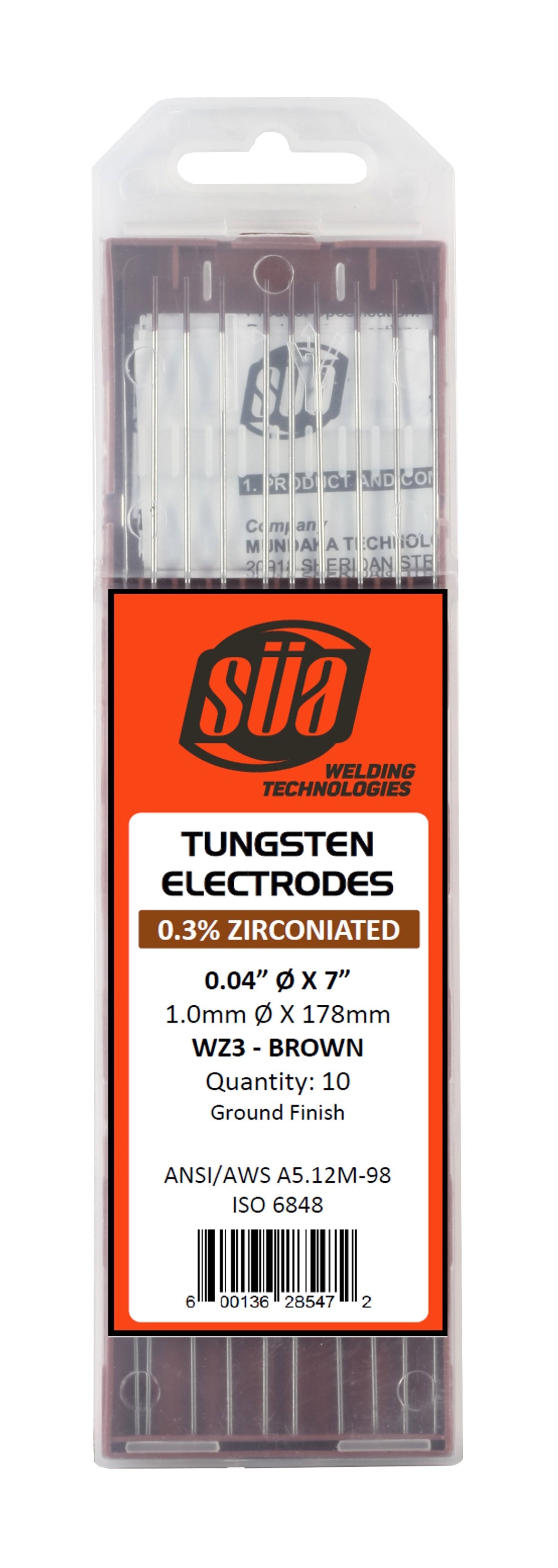 SÜA brown-tip 0.3% zirconiated tungsten electrode pack