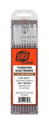 SÜA brown-tip zirconiated tungsten retail package