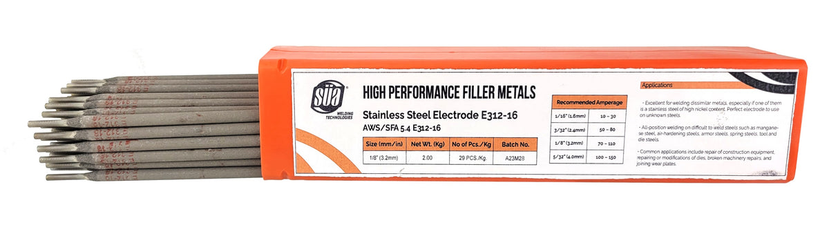 SÜA E312-16 stick electrodes in orange storage tube