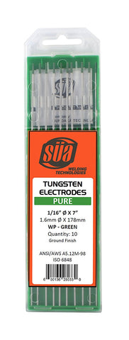 SÜA green-tip pure tungsten electrodes in case