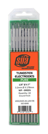 SÜA pure tungsten electrodes in green labeled case