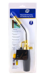 Self-igniting brazing torch in retail packaging