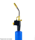 Self-igniting torch shown on optional blue propane cylinder
