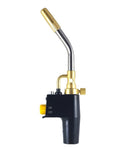 Self-igniting torch with black handle and bent metal tube