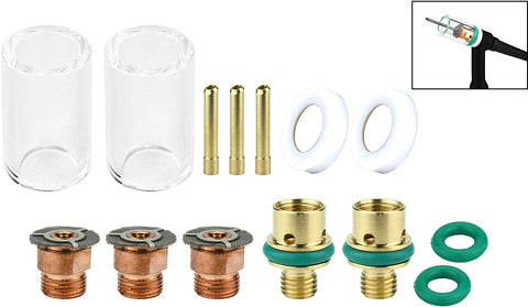 SÜA short quartz cup TIG conversion kit for 9 and 20 series torches, components laid out