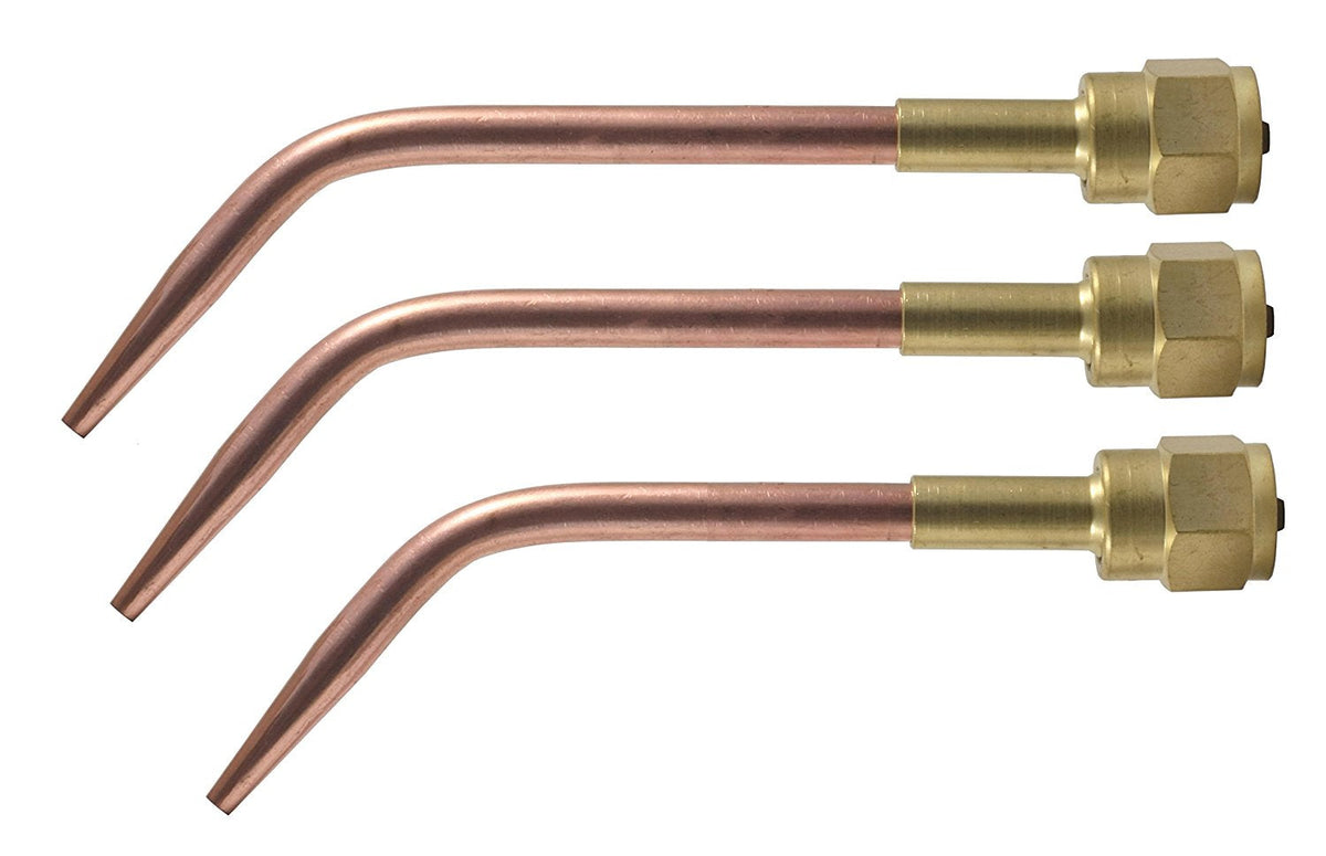 Three W-1 copper welding tips with brass mixers