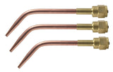 Three W-1 copper welding tips with brass mixers