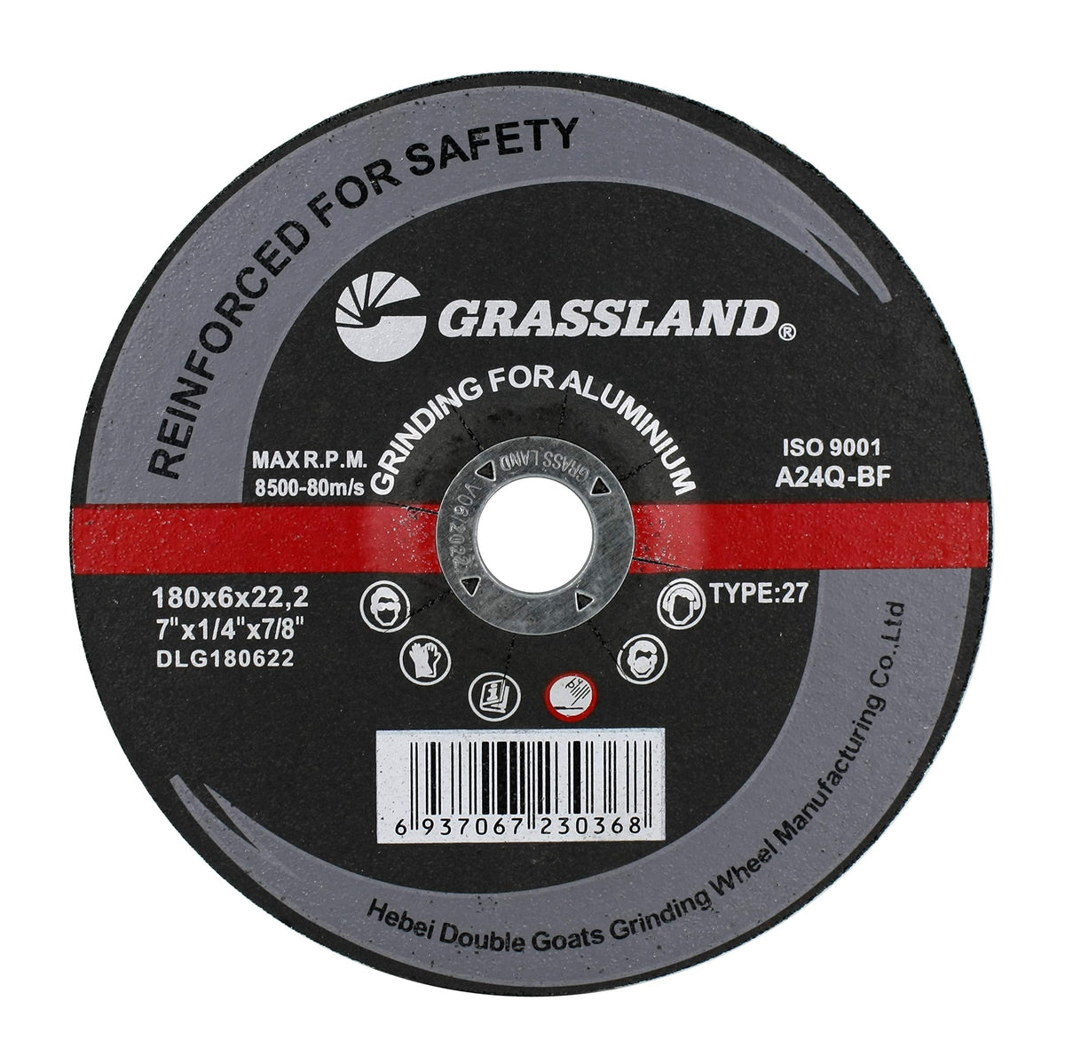 Grassland aluminum grinding wheel, 7 x 1/4 x 7/8 inch, T27