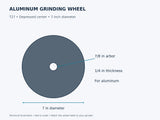 T27 aluminum grinding wheel dimensional illustration, 7 x 1/4 x 7/8 inches