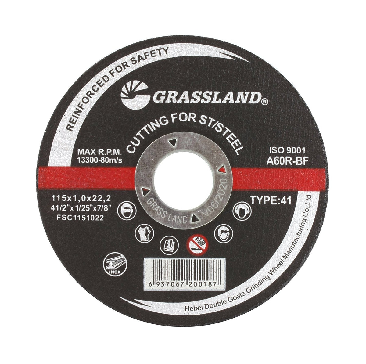 GRASSLAND type 41 stainless steel cut-off wheel, 4.5 x 0.04 x 7/8 inch