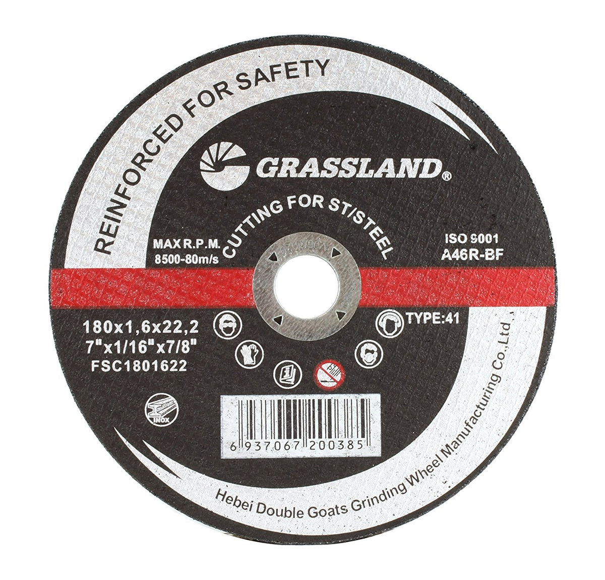 GRASSLAND type 41 stainless cut-off wheel, 7 x 1/16 x 7/8 inch