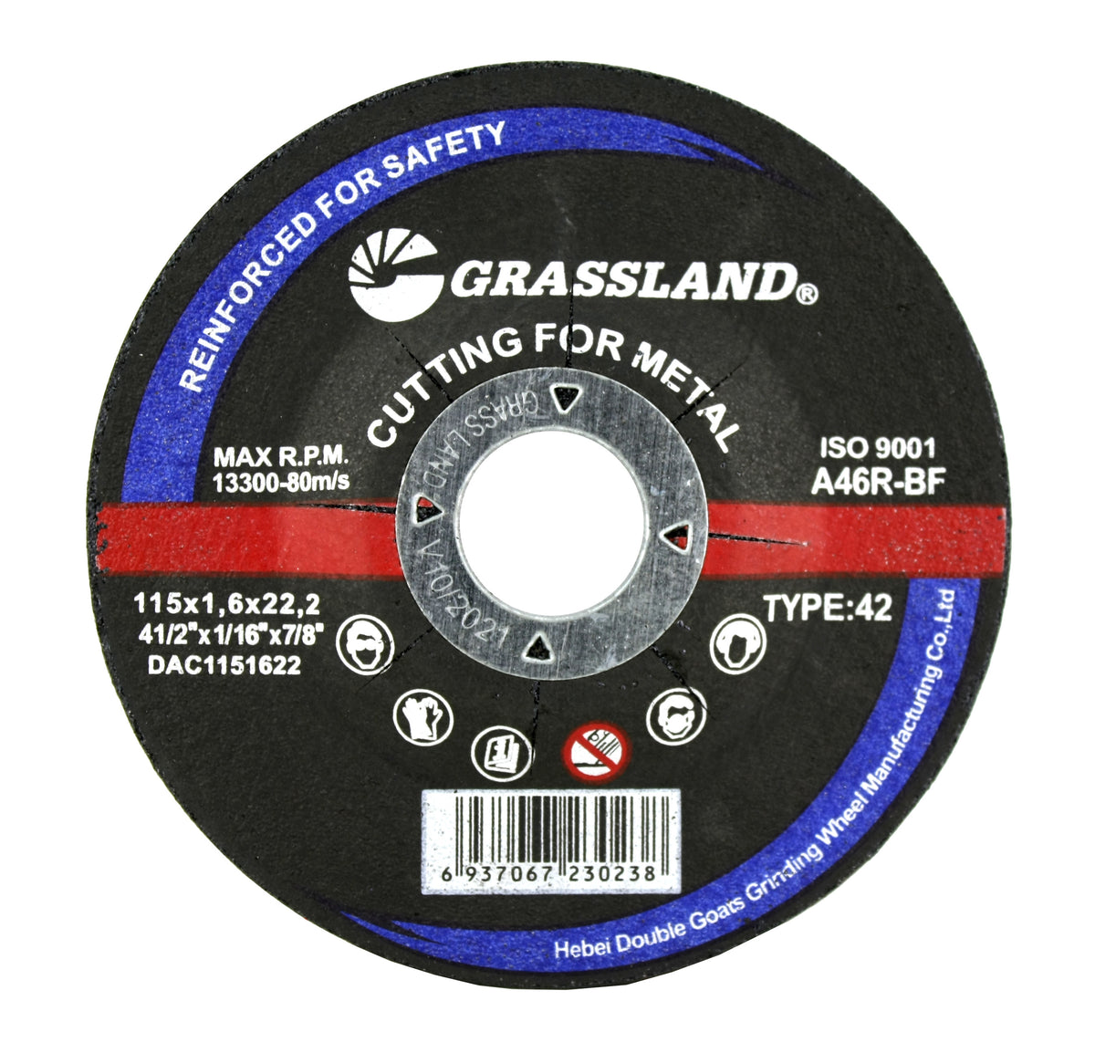 GRASSLAND type 42 metal cut-off wheel, 4.5 x 1/16 x 7/8 inch