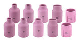 Ten assorted regular large-diameter ceramic TIG gas-lens cups