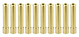 Ten short brass wedge collets aligned in a row