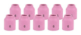 Ten size 6 regular 53N ceramic TIG gas-lens cups