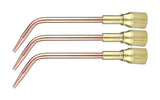 Three 23A90 copper welding tips with brass mixers