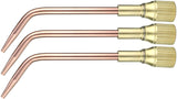 Three 23A90 copper welding tips with brass mixers