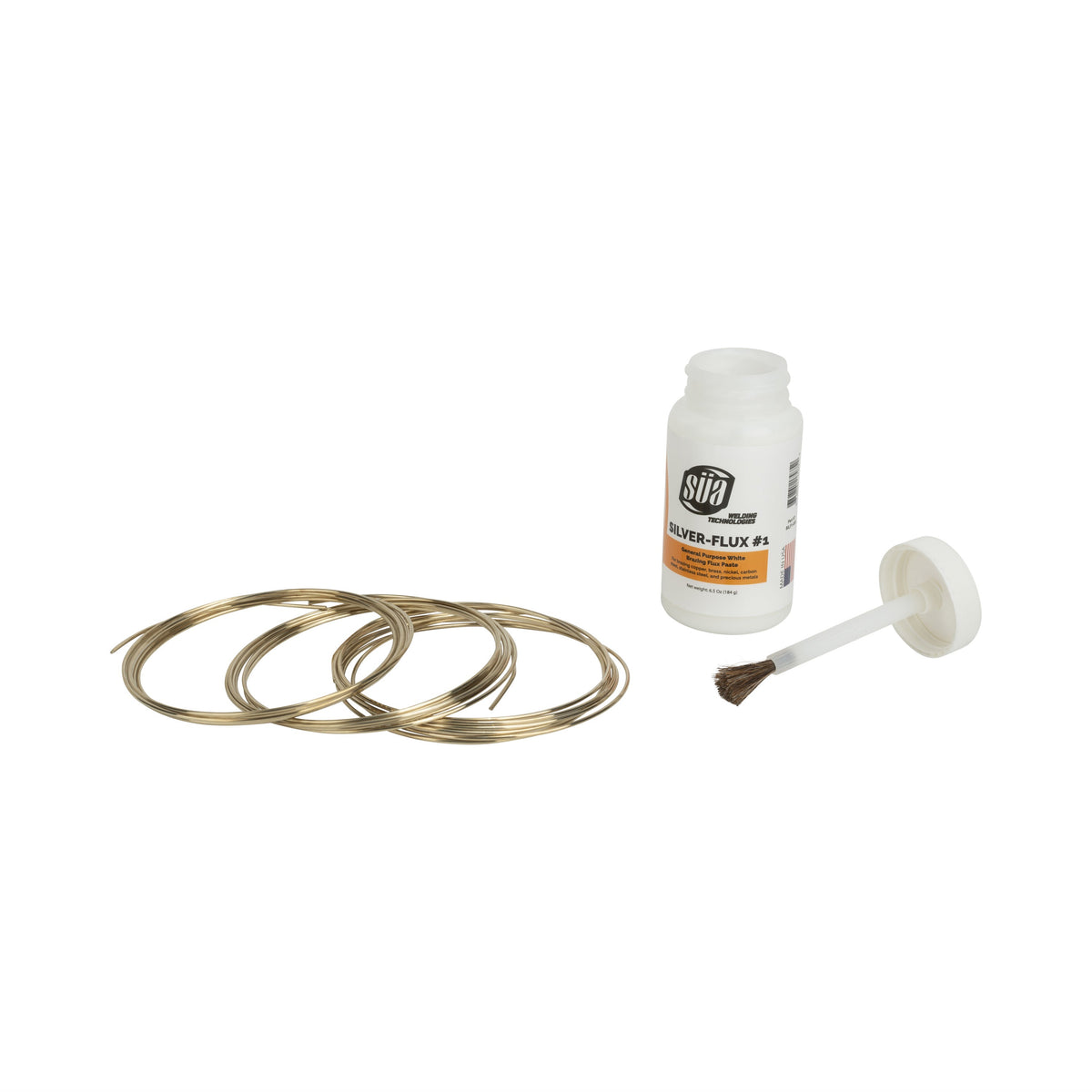 Three silver-brazing wire coils with flux jar