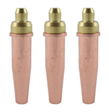 Three two-piece oxy-fuel cutting tips with copper outer shells