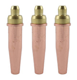 Three two-piece oxy-fuel cutting tips with copper outer shells