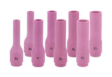 Eight compact long TIG cups in four assorted sizes