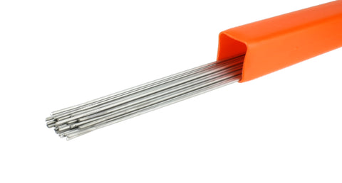 Titanium TIG rods extending from orange storage tube