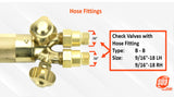 Torch Type B check-valve hose connection dimensions