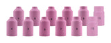 Twelve assorted regular 54N-series ceramic TIG gas-lens cups