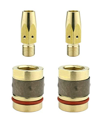 Two 169-728 MIG tip holders with two 169-729 nozzle adapters