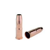 Two copper 24A slip-on MIG nozzles, upright and side views