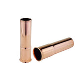 Two copper 24A slip-on MIG nozzles, upright and side views